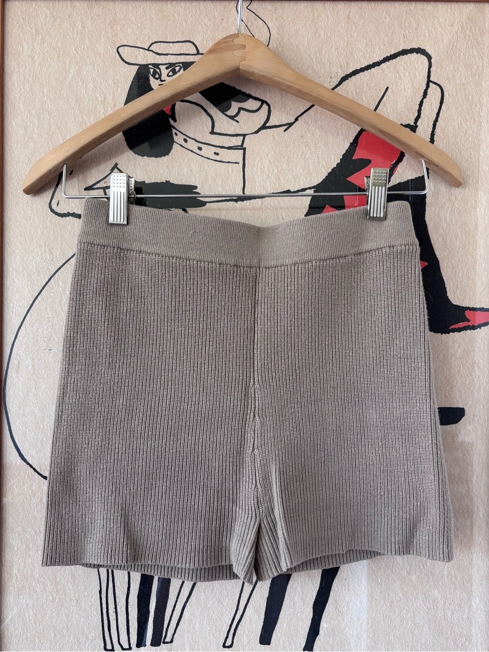 OAK + FORT Ribbed High-Rise Bike Shorts — Taupe